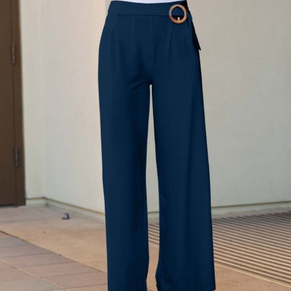 Lily Pants - Navy Belted Wide-Leg Pants